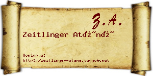 Zeitlinger Aténé névjegykártya